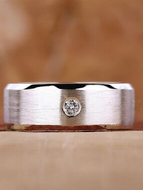 Men's Tungsten Carbide Steel Diamond Wedding/Engagement Band Ring Size 10.5